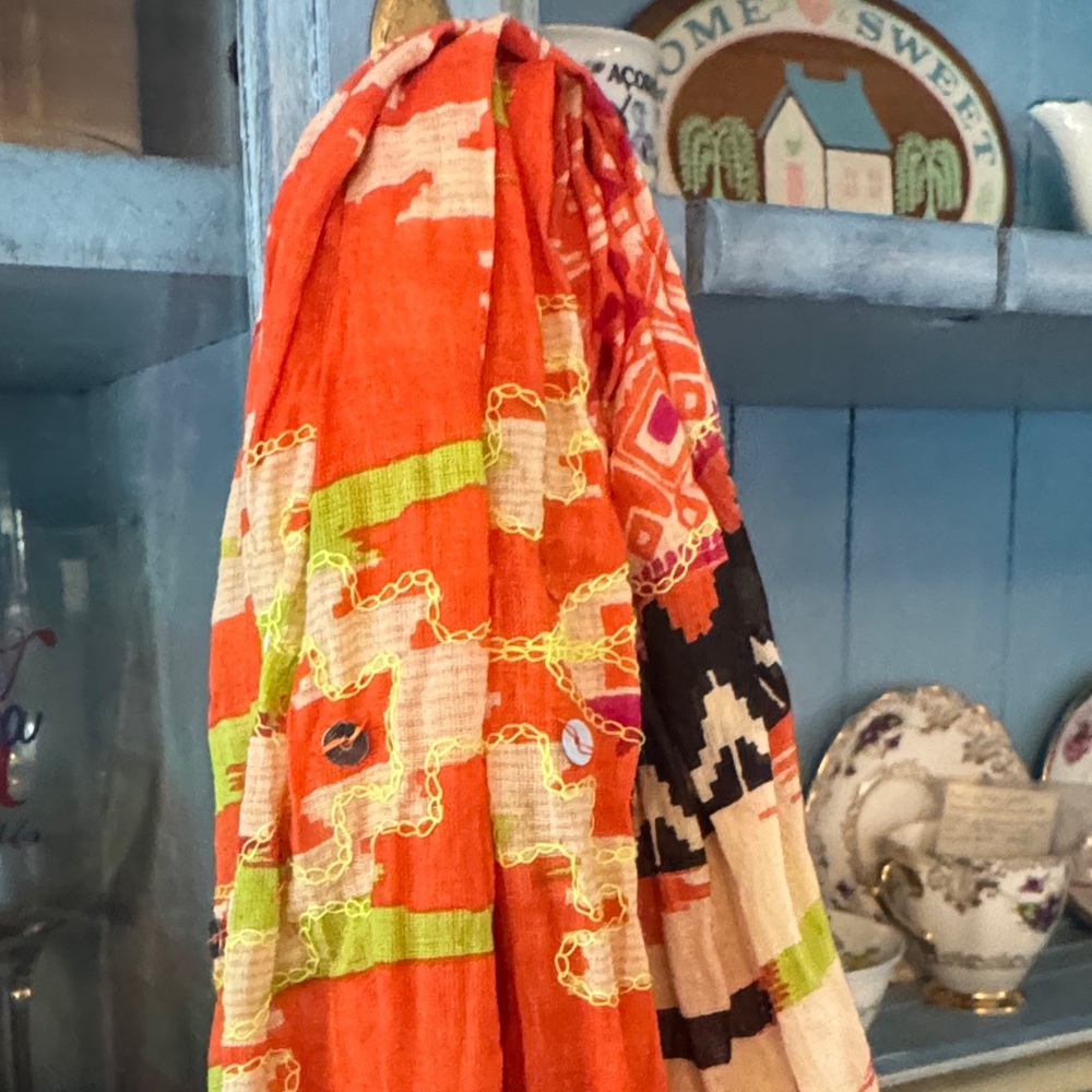 Olsenboye Orange and Pink Patterned Scarf - Picture 4 of 10